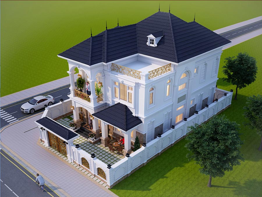 Mẫu nhà mái Thái 2 tầng 4 phòng ngủ 120m2
