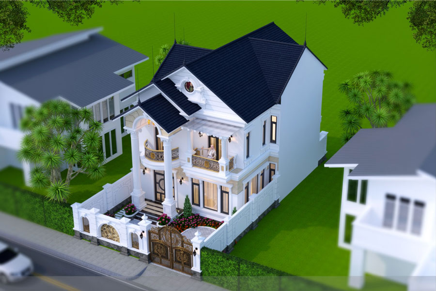 Mẫu nhà mái Thái 2 tầng 4 phòng ngủ 120m2