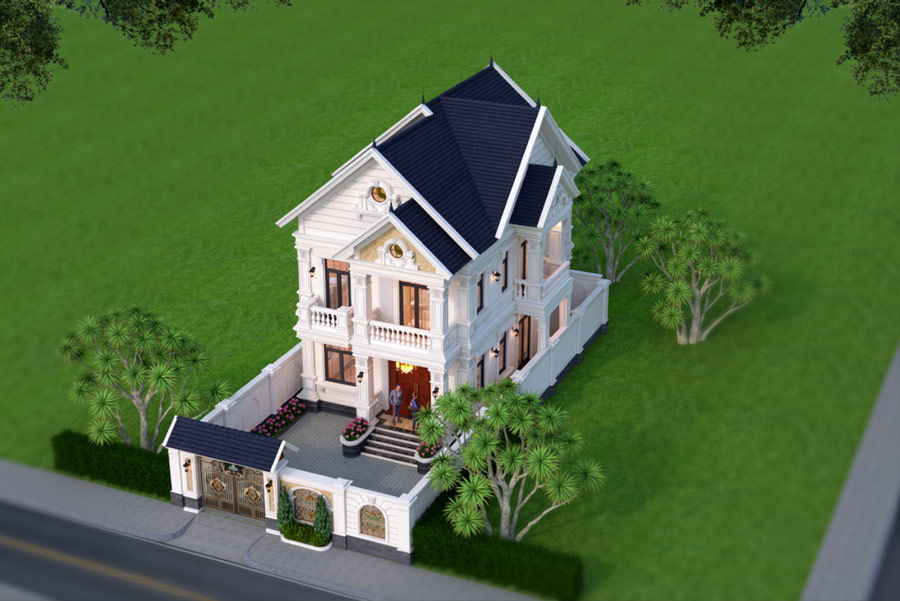 Mẫu nhà mái Thái 2 tầng 4 phòng ngủ 140m2