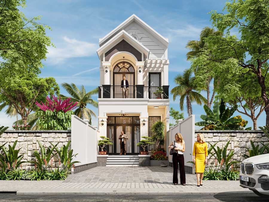 Mẫu nhà mái Thái 2 tầng 4 phòng ngủ 5x20m