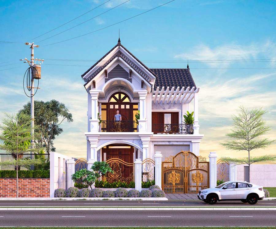 Mẫu nhà mái Thái 2 tầng 4 phòng ngủ 7x20m