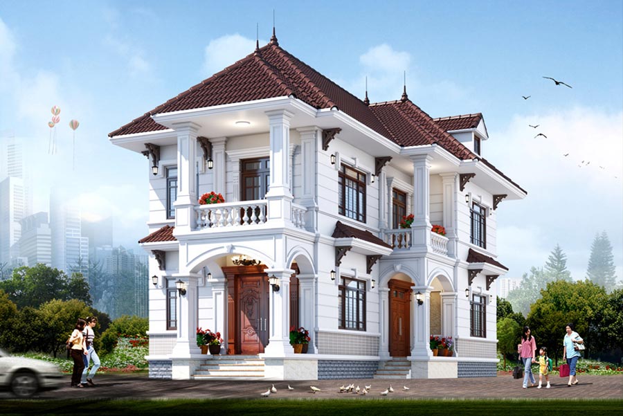 Mẫu nhà mái Thái 2 tầng 4 phòng ngủ 7x20m