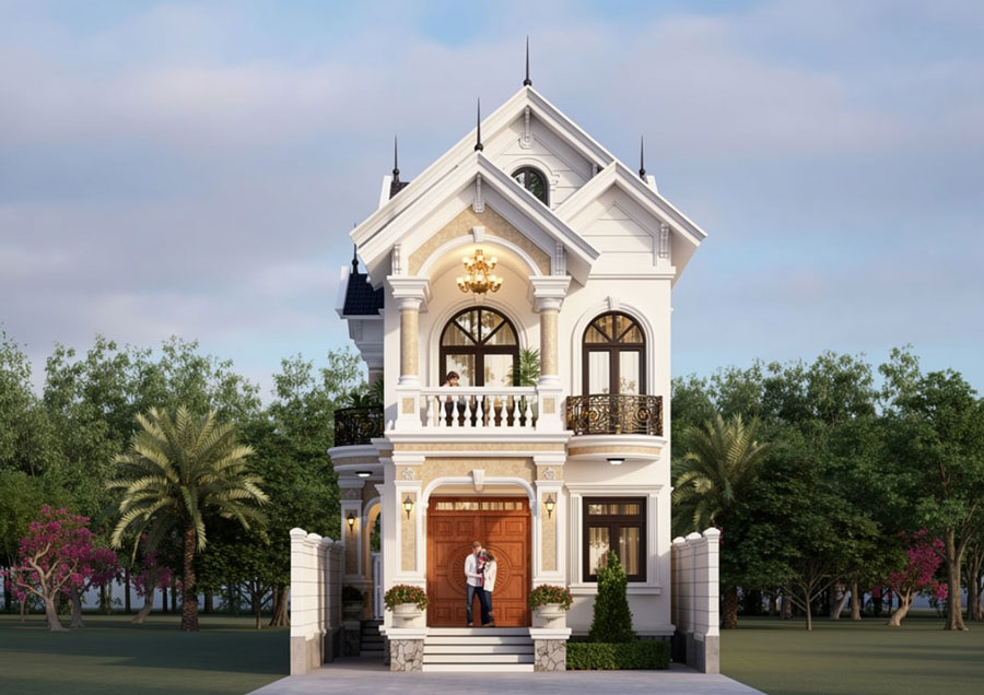 Mẫu nhà mái Thái 2 tầng 4 phòng ngủ 7x20m