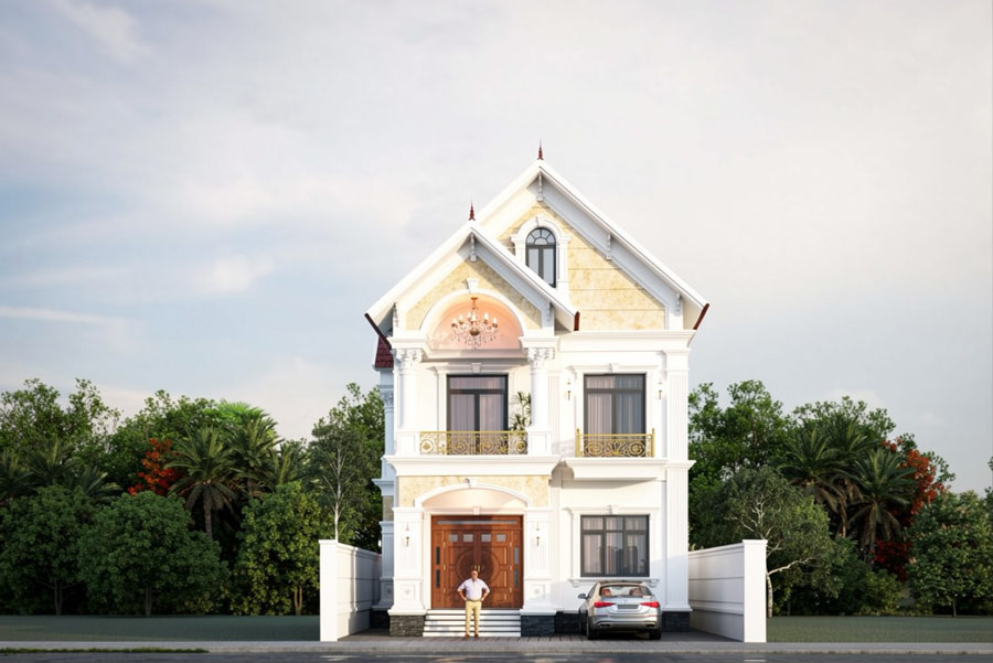 Mẫu nhà mái Thái 2 tầng 4 phòng ngủ 7x20m