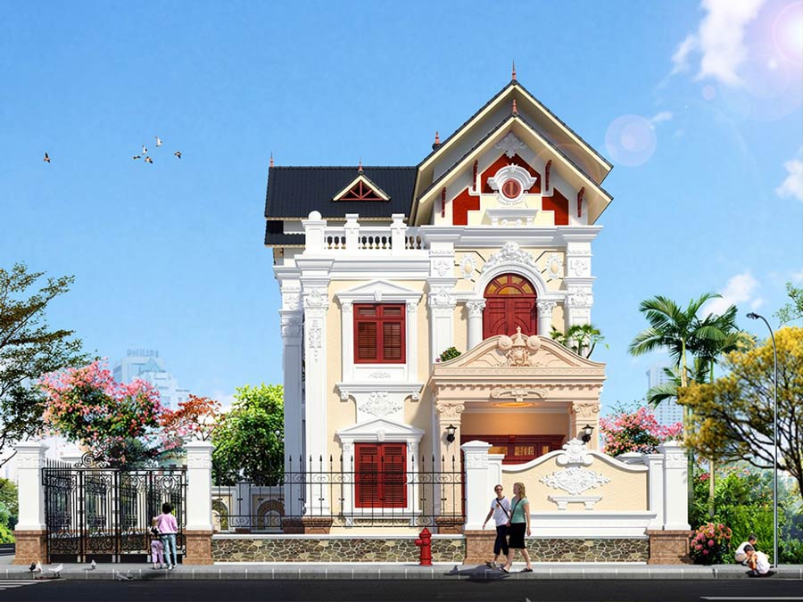 Mẫu nhà mái Thái 2 tầng 4 phòng ngủ tân cổ điển