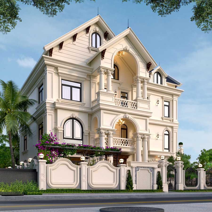 Mẫu nhà mái Thái 2 tầng 4 phòng ngủ tân cổ điển