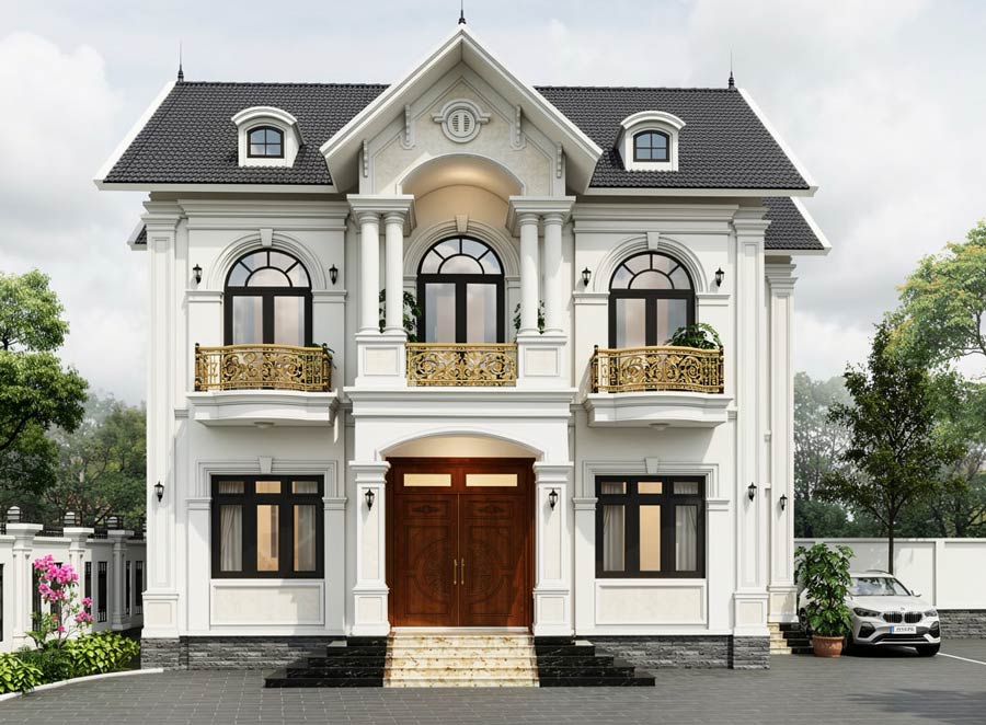 Mẫu nhà mái Thái 2 tầng 4 phòng ngủ tân cổ điển