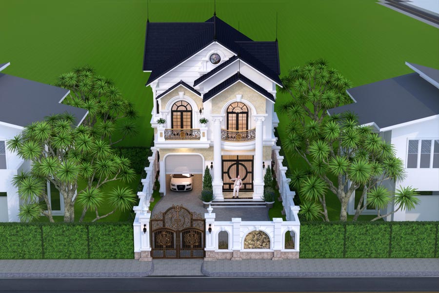 Mẫu nhà mái Thái 2 tầng 4 phòng ngủ có gara
