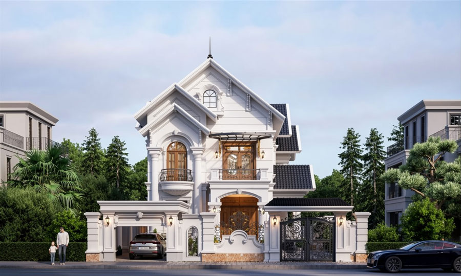 Mẫu nhà mái Thái 2 tầng 4 phòng ngủ có gara