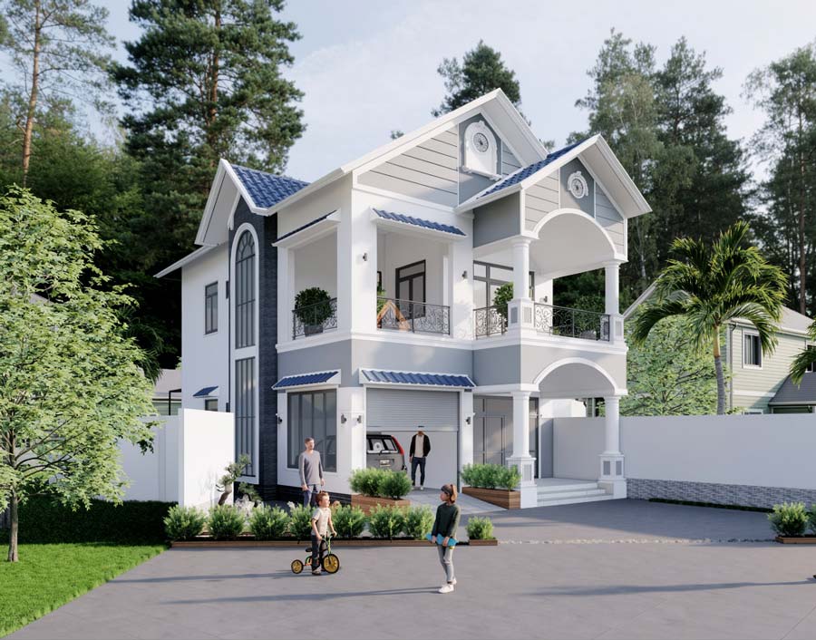 Mẫu nhà mái Thái 2 tầng 4 phòng ngủ hiện đại