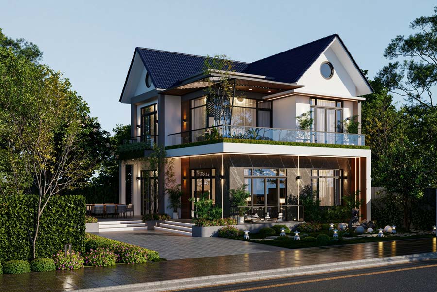 Mẫu nhà mái Thái 2 tầng 4 phòng ngủ hiện đại