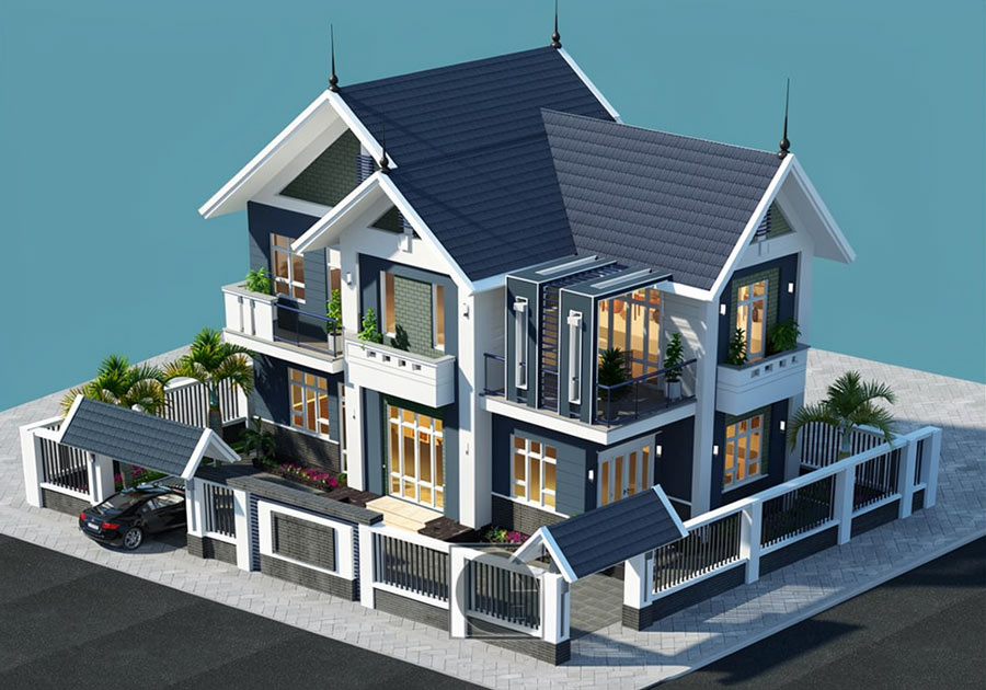 Mẫu nhà mái Thái 2 tầng 4 phòng ngủ hiện đại