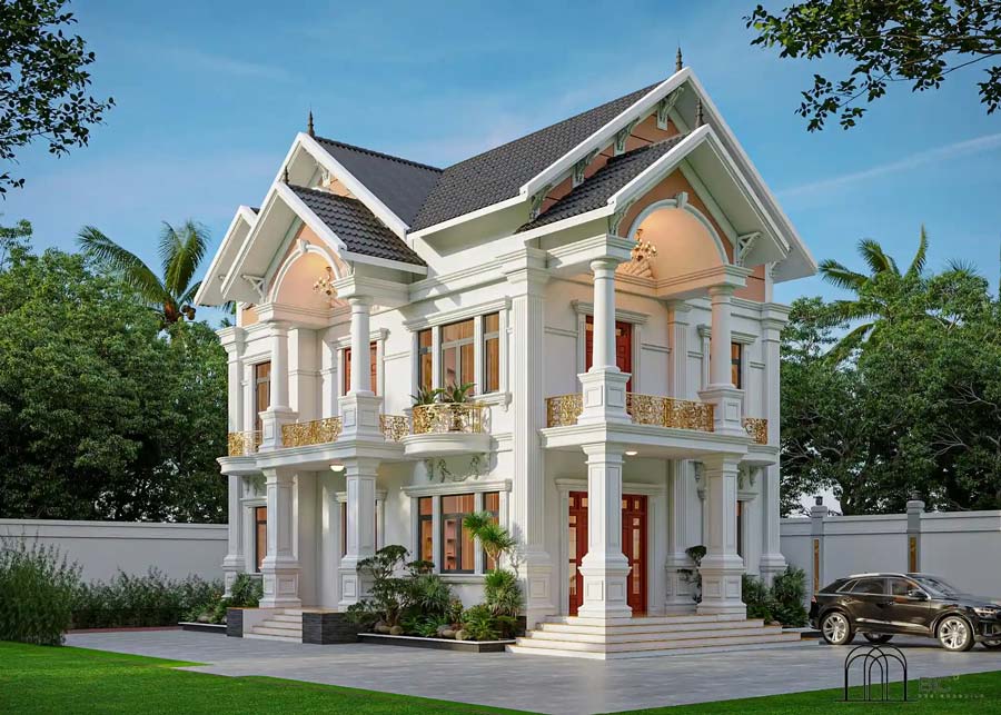 Mẫu nhà mái Thái 2 tầng 4 phòng ngủ ở nông thôn