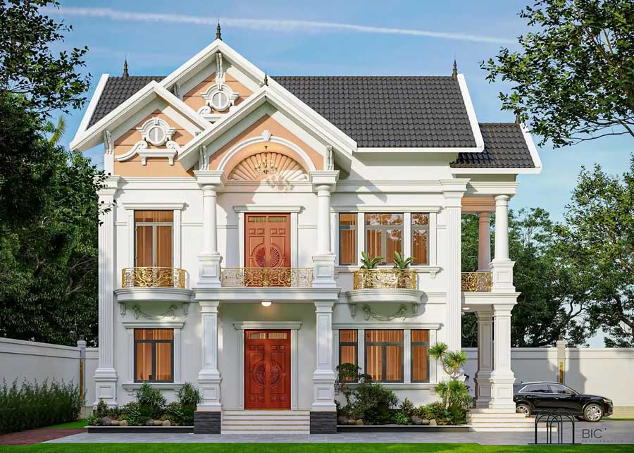 Mẫu nhà mái Thái 2 tầng 4 phòng ngủ ở nông thôn