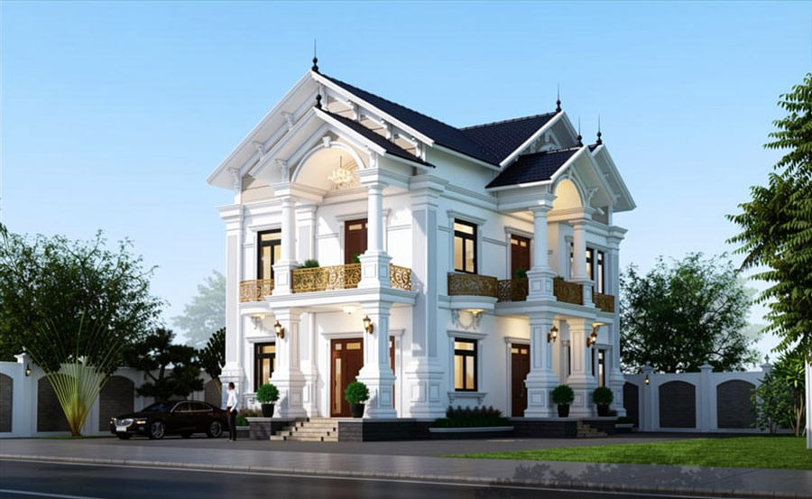 Mẫu nhà mái Thái 2 tầng 5 phòng ngủ 1 phòng thờ