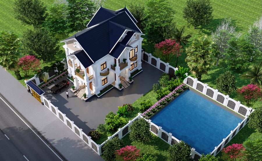 Mẫu nhà mái Thái 2 tầng 5 phòng ngủ 1 phòng thờ