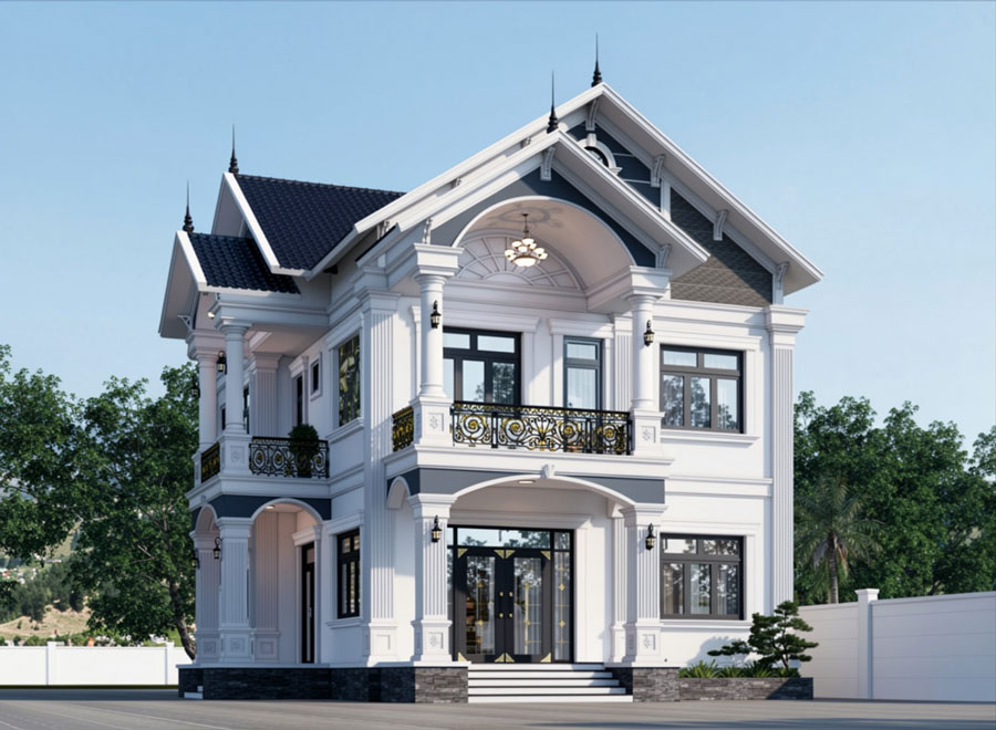 Mẫu nhà mái Thái 2 tầng 5 phòng ngủ 1 phòng thờ