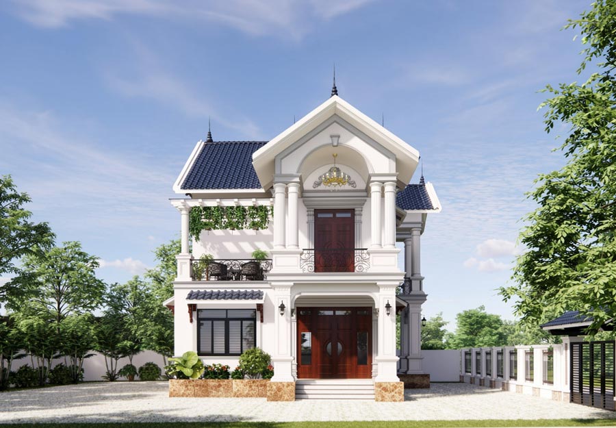 Mẫu nhà mái Thái 2 tầng 5 phòng ngủ 120m2