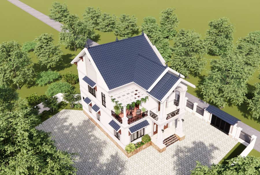 Mẫu nhà mái Thái 2 tầng 5 phòng ngủ 120m2