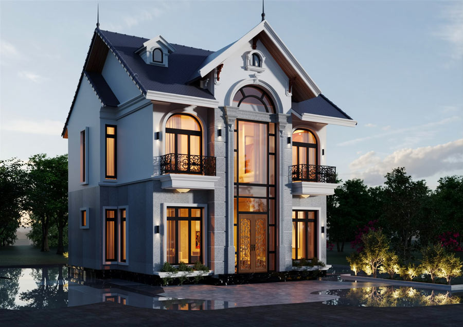Mẫu nhà mái Thái 2 tầng 5 phòng ngủ 120m2