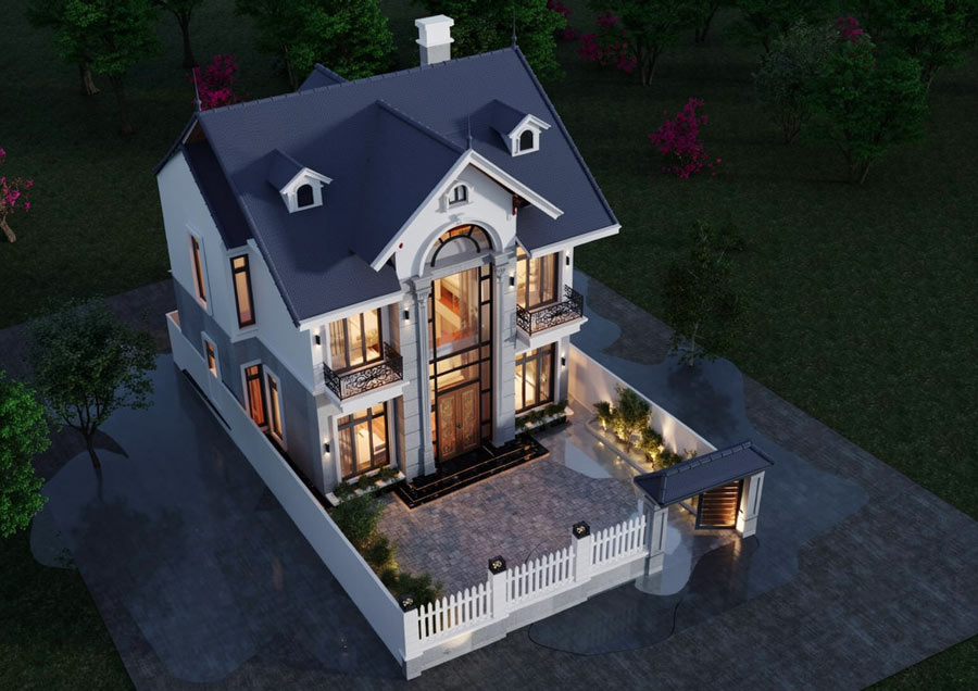 Mẫu nhà mái Thái 2 tầng 5 phòng ngủ 120m2