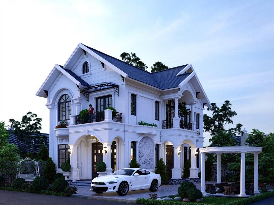 Mẫu nhà mái Thái 2 tầng 5 phòng ngủ 150m2
