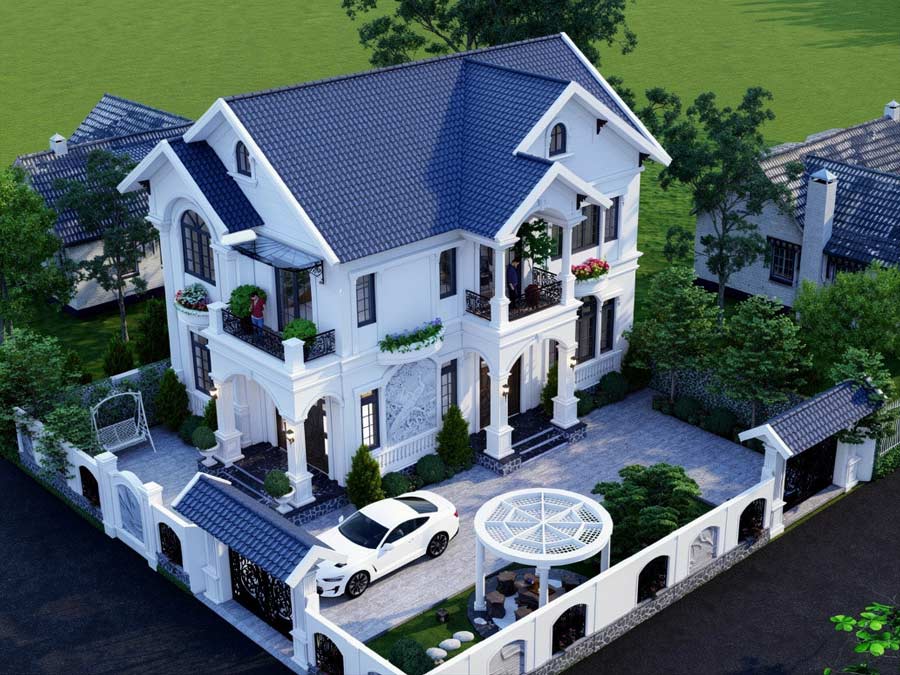 Mẫu nhà mái Thái 2 tầng 5 phòng ngủ 150m2