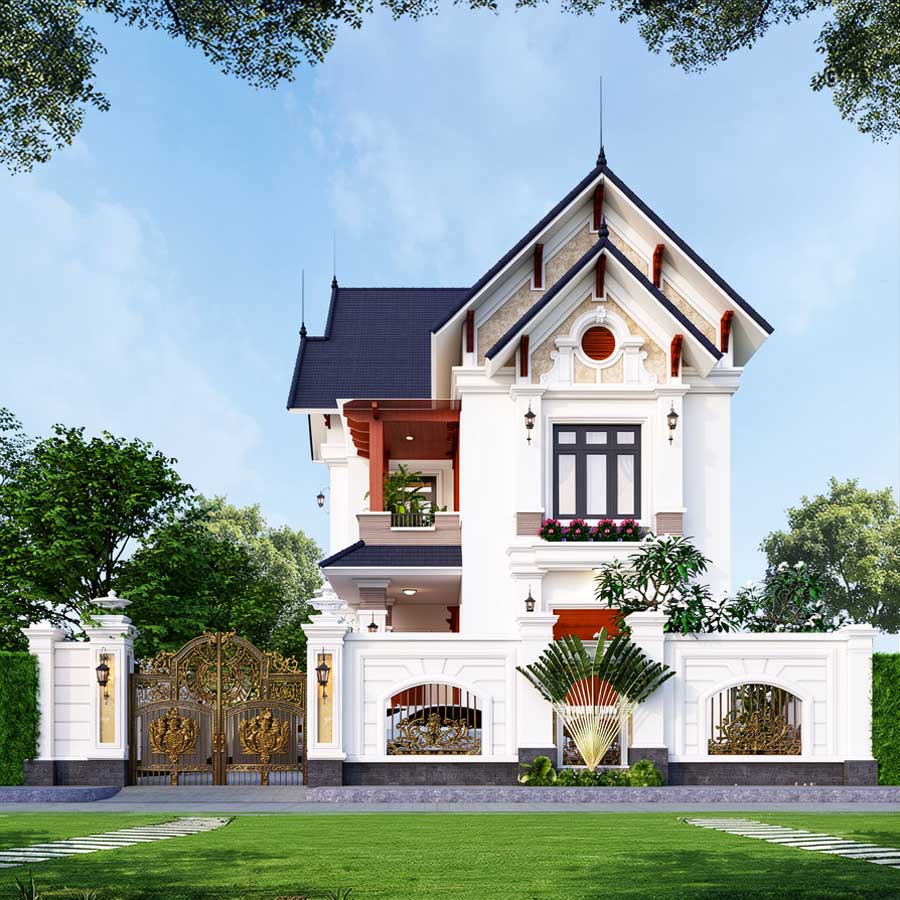 Mẫu nhà mái Thái 2 tầng 5 phòng ngủ 150m2