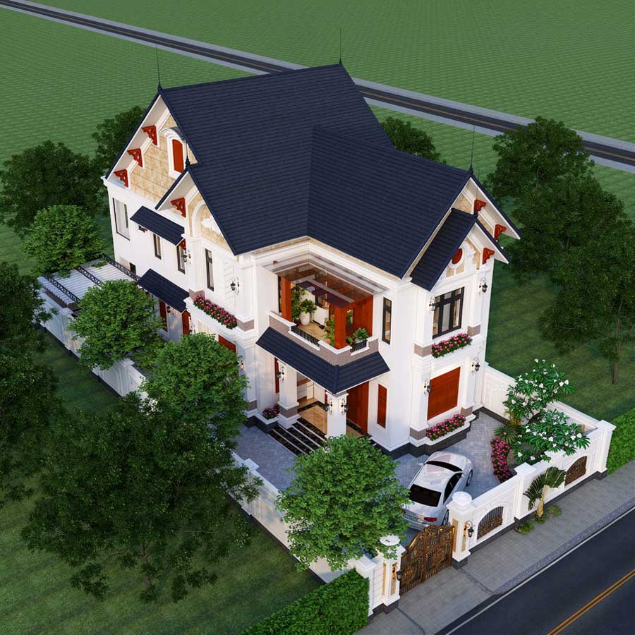 Mẫu nhà mái Thái 2 tầng 5 phòng ngủ 150m2
