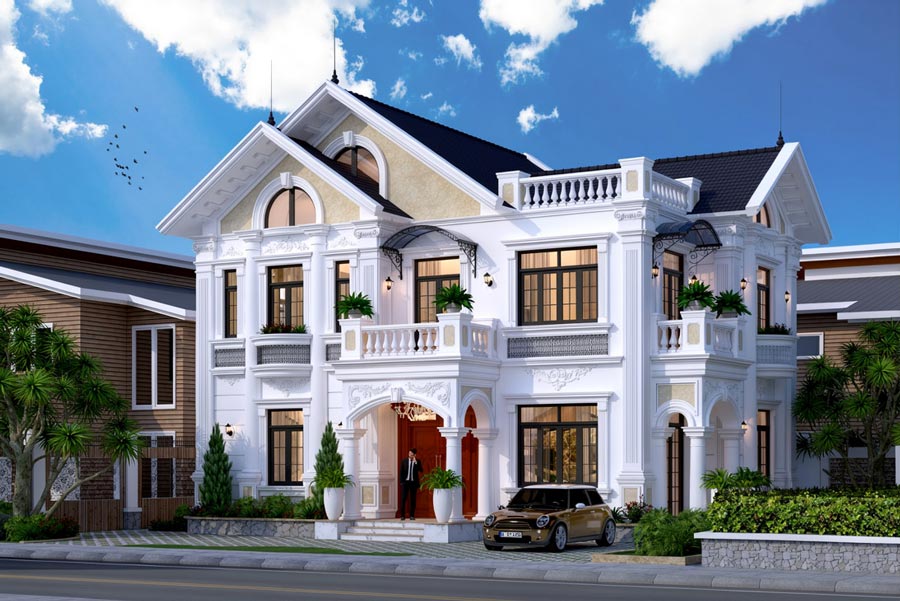 Mẫu nhà mái Thái 2 tầng 5 phòng ngủ 180m2