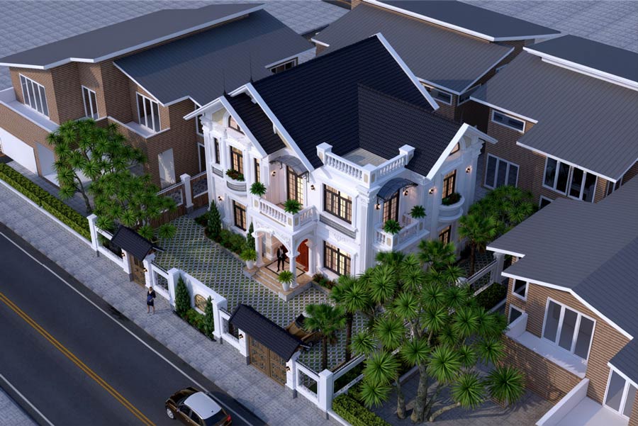 Mẫu nhà mái Thái 2 tầng 5 phòng ngủ 180m2