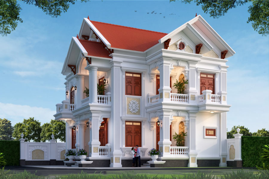 Mẫu nhà mái Thái 2 tầng 5 phòng ngủ 180m2