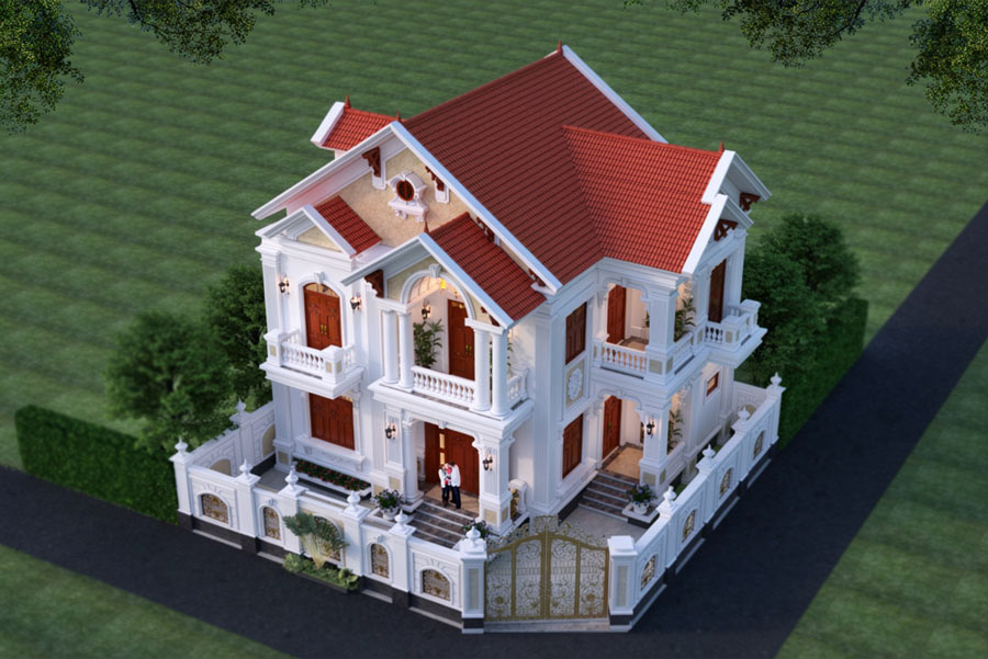 Mẫu nhà mái Thái 2 tầng 5 phòng ngủ 180m2