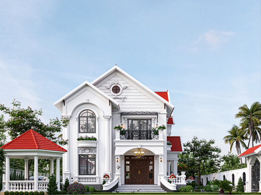 Mẫu nhà mái Thái 2 tầng 5 phòng ngủ tân cổ điển