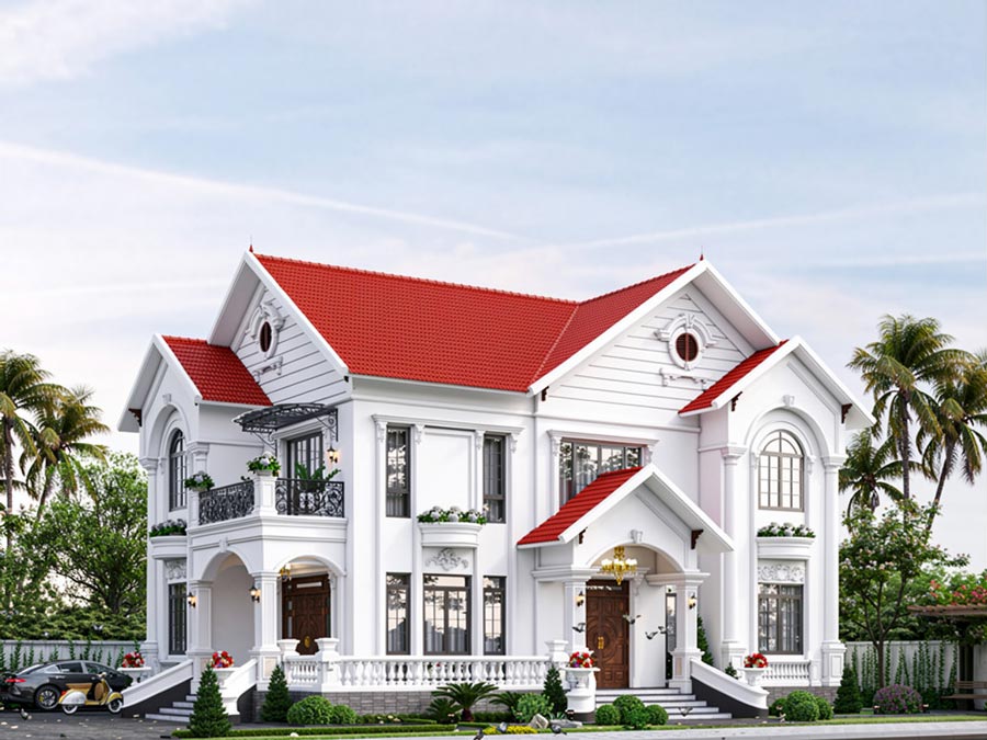 Mẫu nhà mái Thái 2 tầng 5 phòng ngủ tân cổ điển