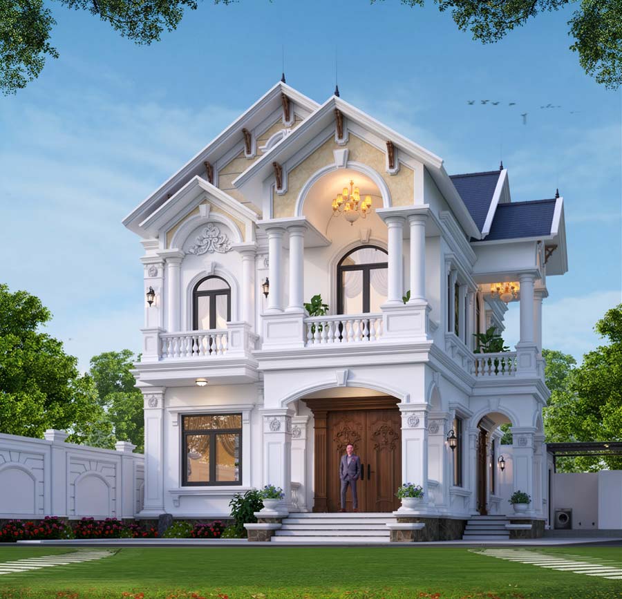 Mẫu nhà mái Thái 2 tầng 5 phòng ngủ tân cổ điển