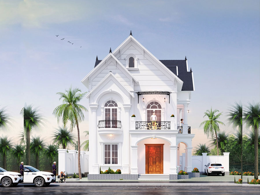 Mẫu nhà mái Thái 2 tầng 5 phòng ngủ có gara