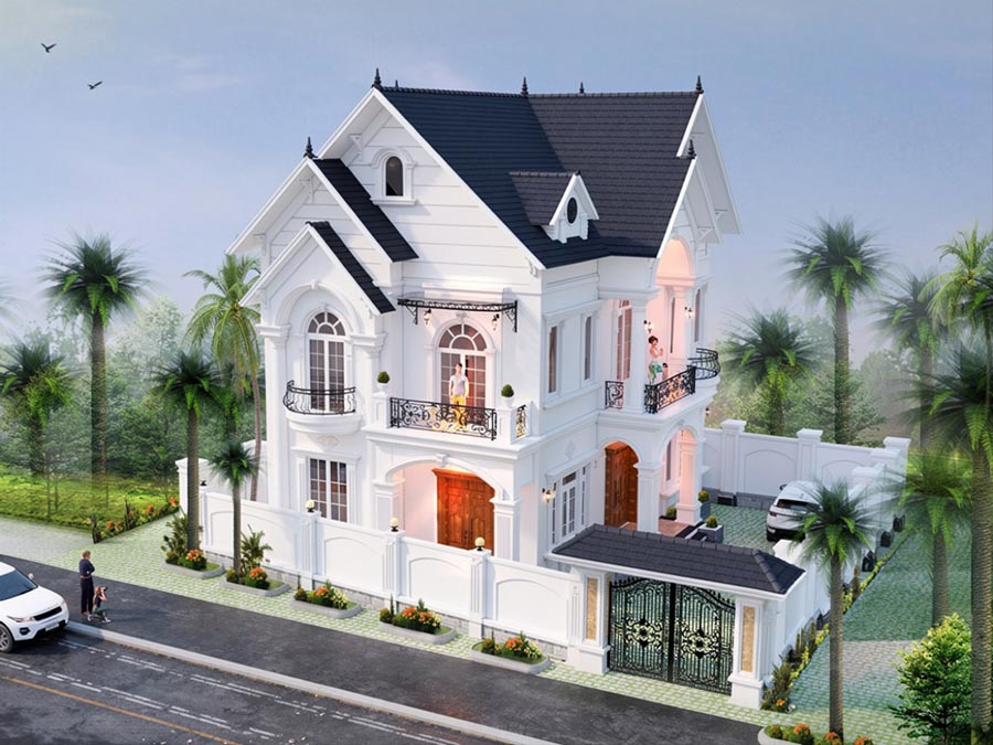 Mẫu nhà mái Thái 2 tầng 5 phòng ngủ có gara