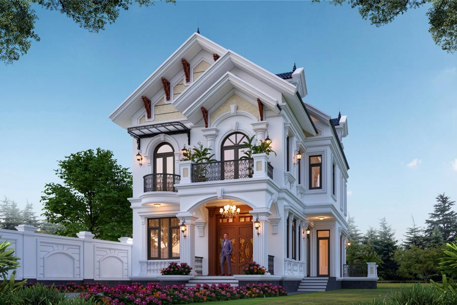 Mẫu nhà mái Thái 2 tầng 5 phòng ngủ có gara
