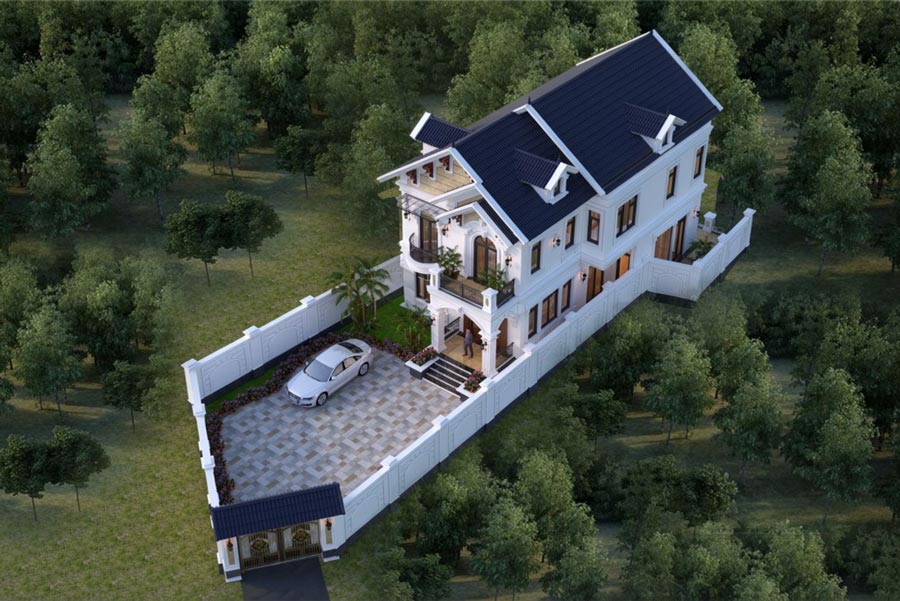 Mẫu nhà mái Thái 2 tầng 5 phòng ngủ có gara