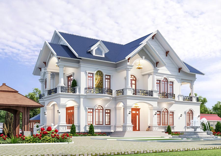 Mẫu nhà mái Thái 2 tầng 5 phòng ngủ có sân vườn