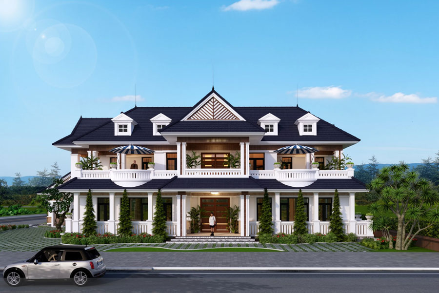 Mẫu nhà mái Thái 2 tầng 5 phòng ngủ hiện đại