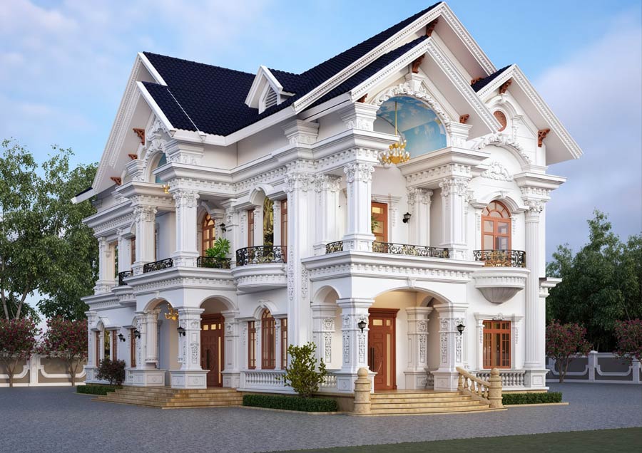Mẫu nhà mái Thái 2 tầng 5 phòng ngủ kiểu Pháp