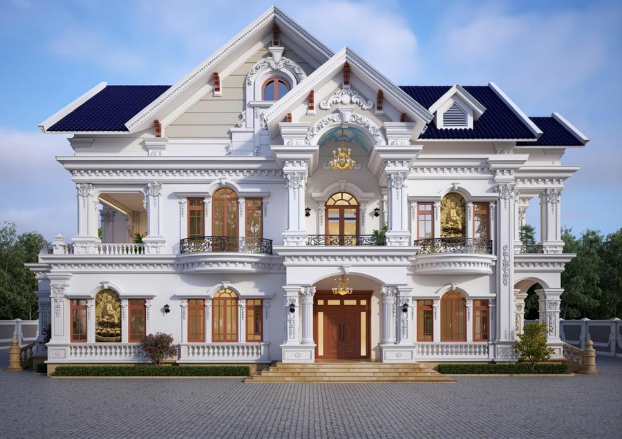 Mẫu nhà mái Thái 2 tầng 5 phòng ngủ kiểu Pháp