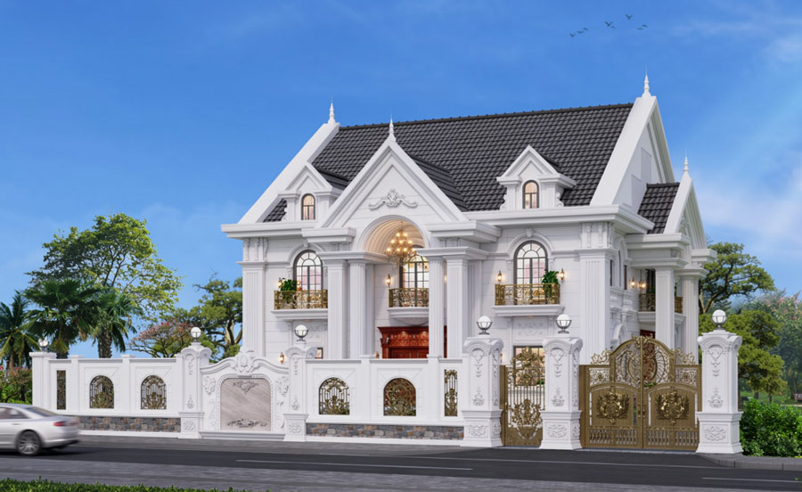 Mẫu nhà mái Thái 2 tầng 5 phòng ngủ kiểu Pháp