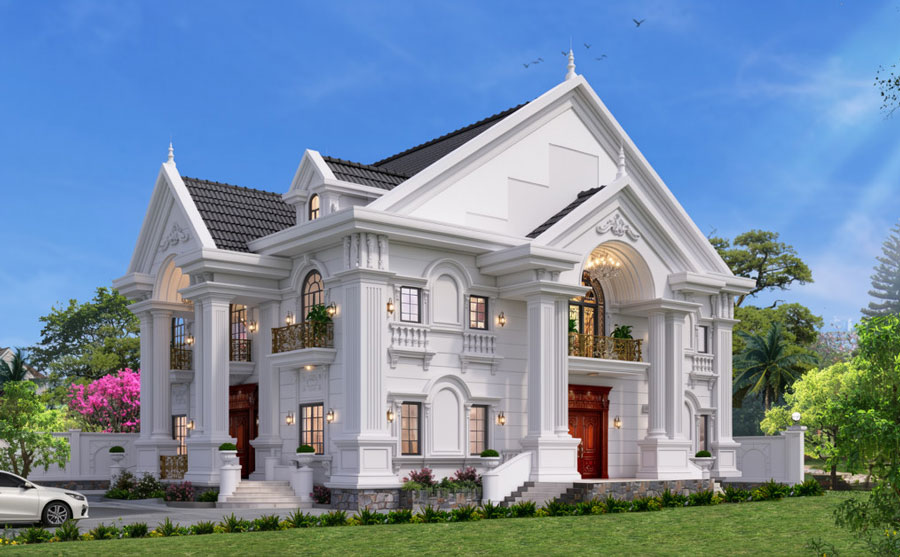 Mẫu nhà mái Thái 2 tầng 5 phòng ngủ kiểu Pháp
