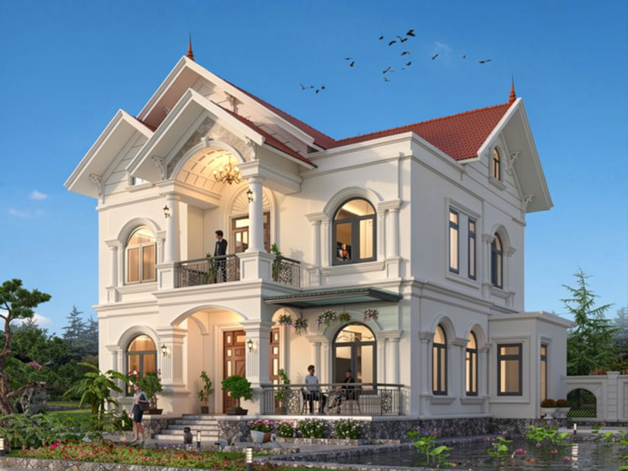Mẫu nhà mái Thái 2 tầng 5 phòng ngủ ở nông thôn