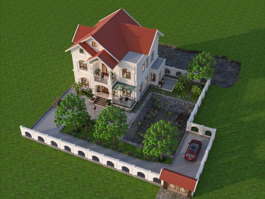 Mẫu nhà mái Thái 2 tầng 5 phòng ngủ ở nông thôn