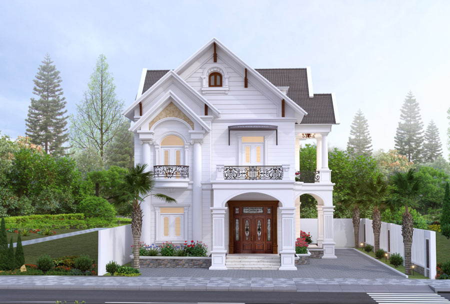 Mẫu nhà mái Thái 2 tầng 5 phòng ngủ ở nông thôn