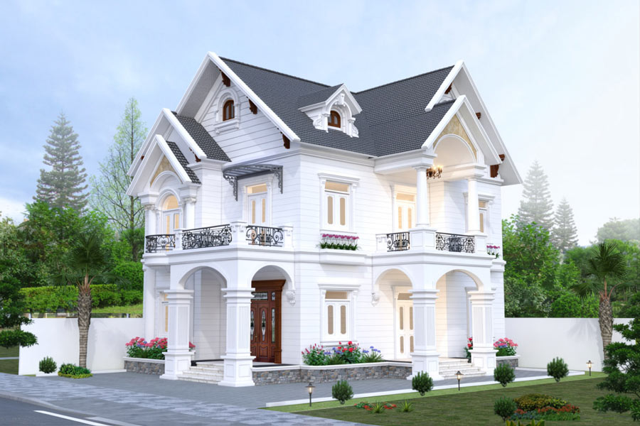 Mẫu nhà mái Thái 2 tầng 5 phòng ngủ ở nông thôn